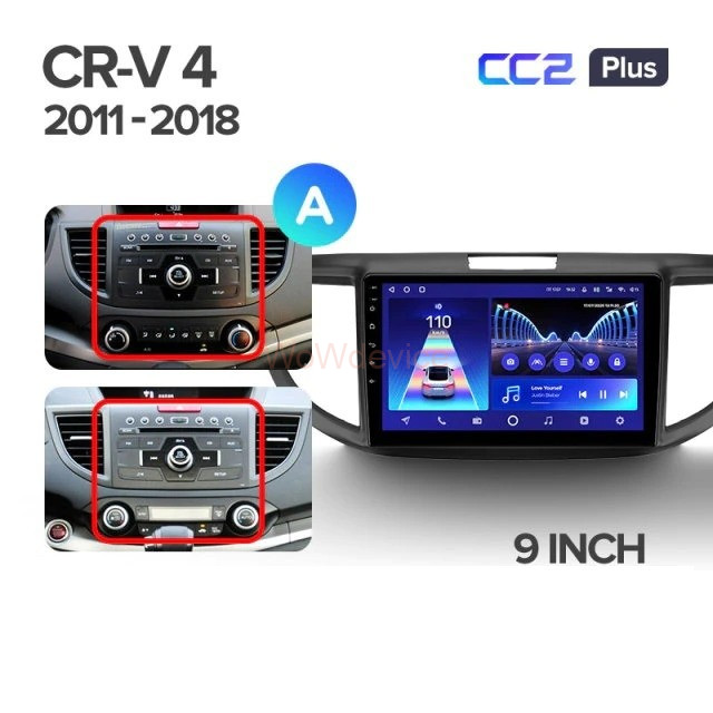 Штатная магнитола Teyes CC2 Plus 3/32 Honda CR-V 4 RM RE (2011-2018) 9 дюймов Тип-A
