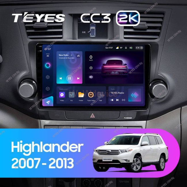Штатная магнитола Teyes CC3 2K 4/64 Toyota Highlander 2 XU40 (2007-2013) 10" диагональ Тип-A