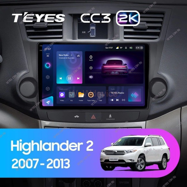 Штатная магнитола Teyes CC3 2K 4/64 Toyota Highlander 2 XU40 (2007-2013) 10" Тип-B