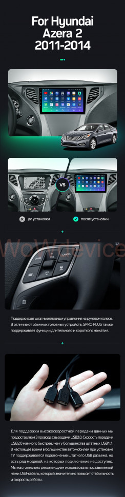 Штатная магнитола Teyes SPRO Plus 6/128 Hyundai Azera 2 (2011-2014)