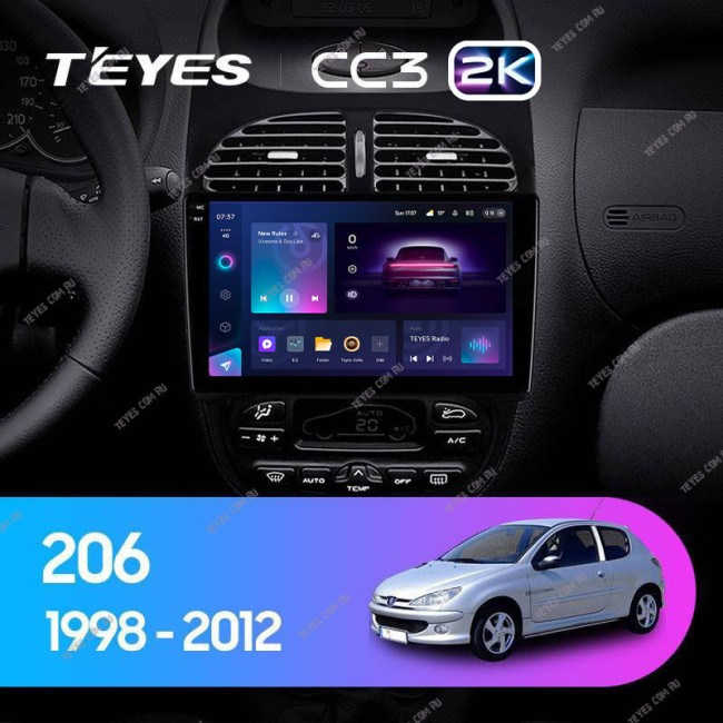 Штатная магнитола Teyes CC3 2K 6/128 Peugeot 206 (1998-2012)
