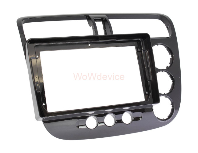 Рамка магнитолы 9.0" (цв.Серебро) для HONDA Civic (EP3) 2000-2005 2 двери / Правый руль