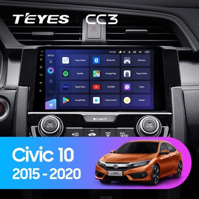 Штатная магнитола Teyes CC3 4/64 Honda Civic 10 FC FK (2015-2020)