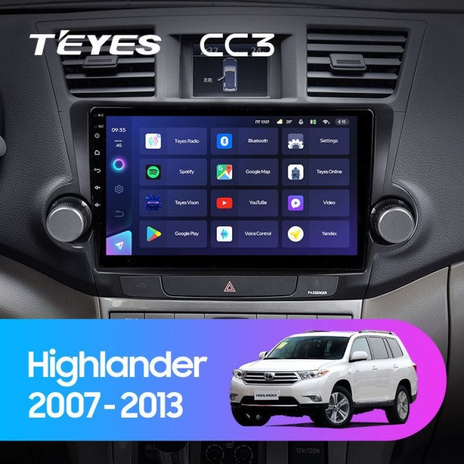 Штатная магнитола Teyes CC3 6/128 Toyota Highlander 2 XU40 (2007-2013) 10" диагональ Тип-A
