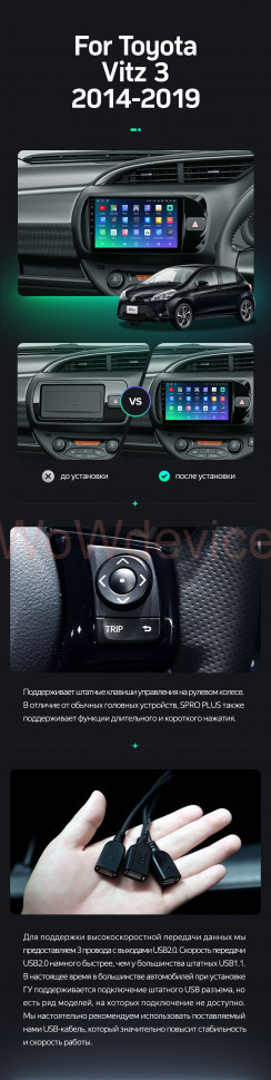 Штатная магнитола Teyes SPRO Plus 4/64 Toyota Vitz III XP130 (2014-2019) Правый руль