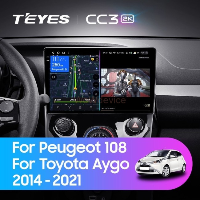 Штатная магнитола Teyes CC3 2K 4/32 Peugeot 108 (2014-2021)