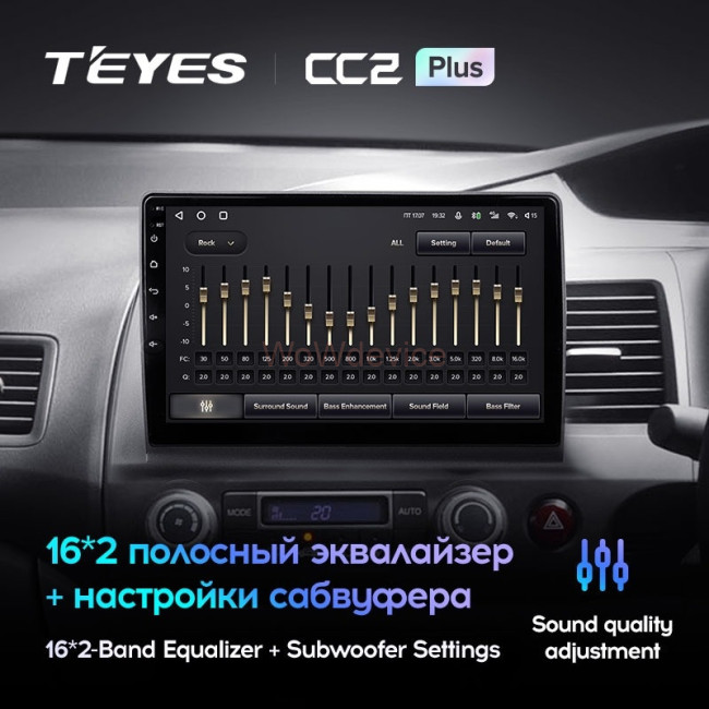 Штатная магнитола Teyes CC2L Plus 1/16 Honda Civic 8 FK FN FD (2005-2012) Правый руль