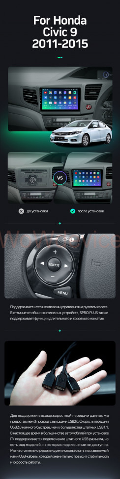 Штатная магнитола Teyes SPRO Plus 4/64 Civic 9 FB FK FD (2011-2015) Правый руль