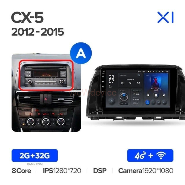 Штатная магнитола Teyes X1 4G 2/32 Mazda CX-5 (2012-2015) Тип-A