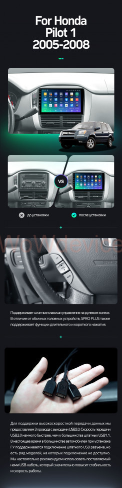 Штатная магнитола Teyes SPRO Plus 4/64 Honda Pilot 1 (2005-2008)