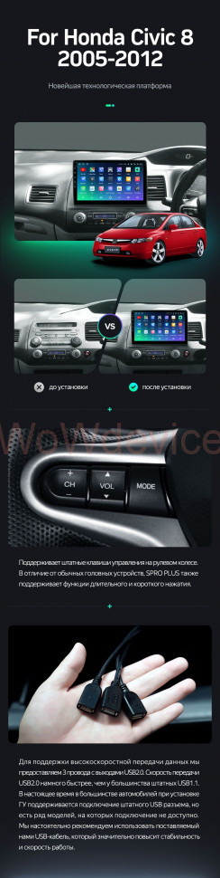Штатная магнитола Teyes SPRO Plus 4/32 Honda Civic 8 FK FN FD (2005-2012) Правый руль