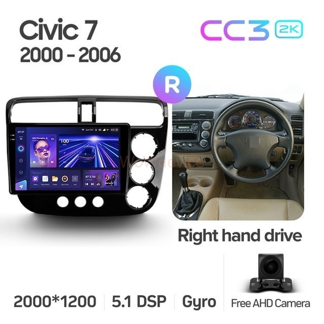 Штатная магнитола Teyes CC3 2K 4/32 Honda Civic 7 (2000-2006) Правый руль