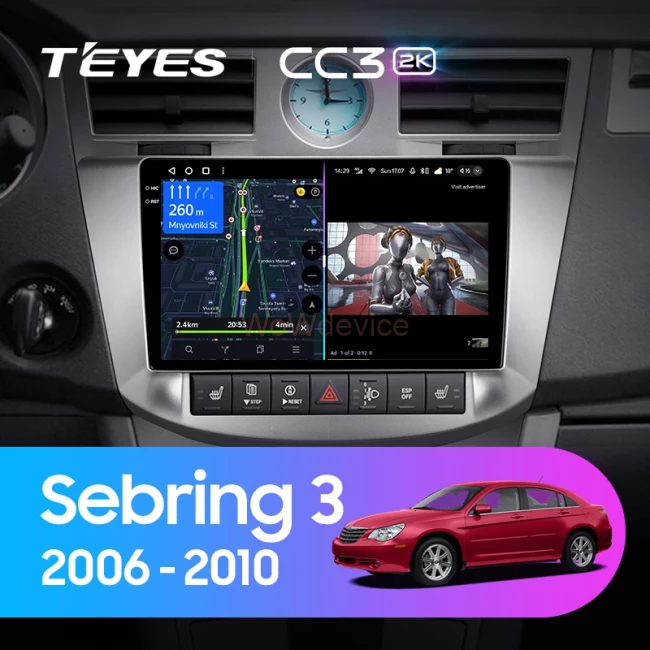 Штатная магнитола Teyes CC3 2K 6/128 Chrysler Sebring 3 JS (2006-2010)