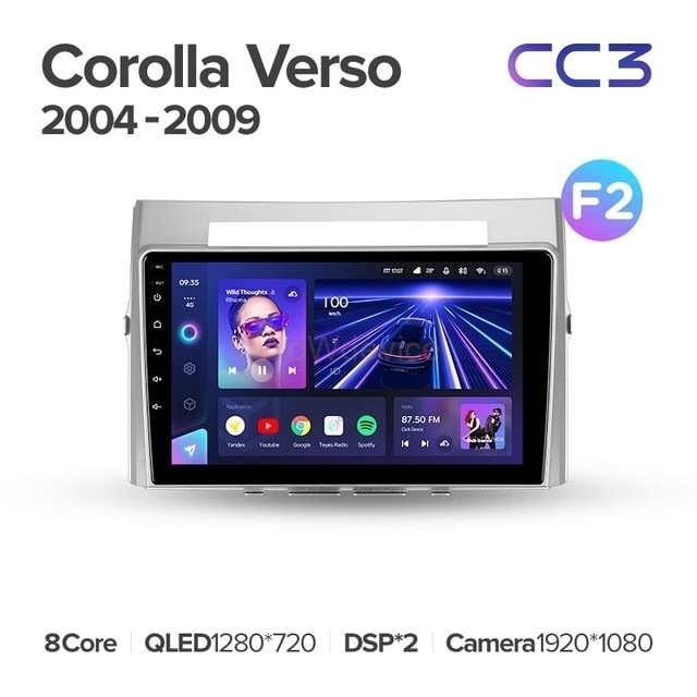 Штатная магнитола Teyes CC3L 4/32 Toyota Corolla Verso AR10 (2004-2009) F2