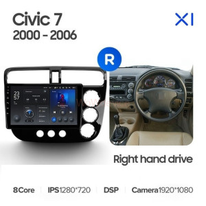 Штатная магнитола Teyes X1 4G 2/32 Honda Civic 7 (2000-2006) Правый руль