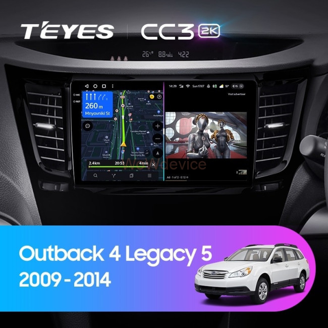 Штатная магнитола Teyes CC3 2K 6/128 Subaru Outback 4 BR (2009-2014) Правый руль