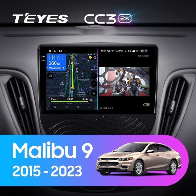 Штатная магнитола Teyes CC3 2K 3/32 Chevrolet Malibu 9 (2015-2023) F2
