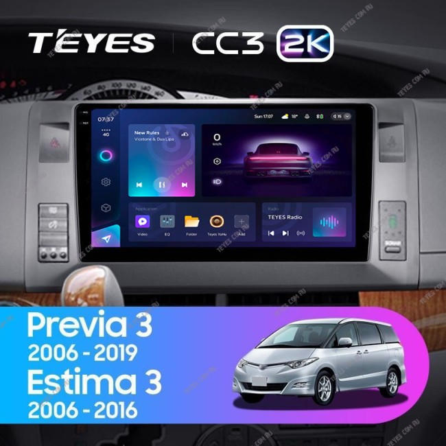Штатная магнитола Teyes CC3 2K 6/128 Toyota Previa, Estima AHR20 XR50 (2006-2019) левый руль