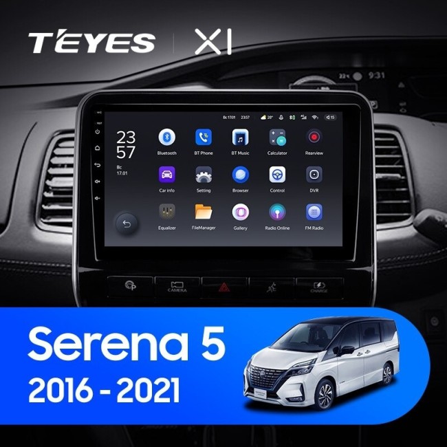 Штатная магнитола Teyes X1 4G 2/32 Nissan Serena 5 V C27 (2016-2021) F1 правый руль