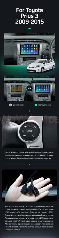 Штатная магнитола Teyes SPRO Plus 4/32 Toyota Prius 3 XW30 (2009-2015) Правый руль