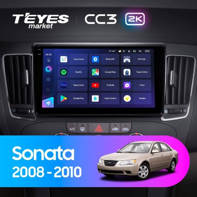 Штатная магнитола Teyes CC3 2K 6/128 Hyundai Sonata NF (2008-2010) F1
