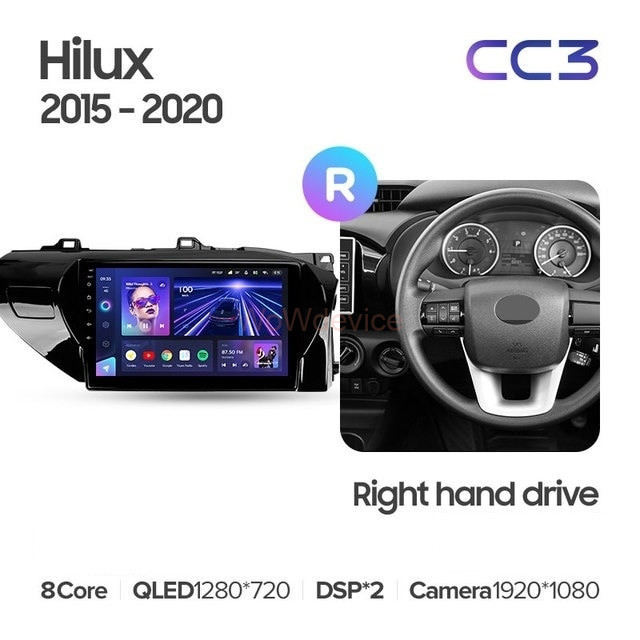 Штатная магнитола Teyes CC3 4/64 Toyota Hilux Pick Up AN120 (2015-2020) Правый руль