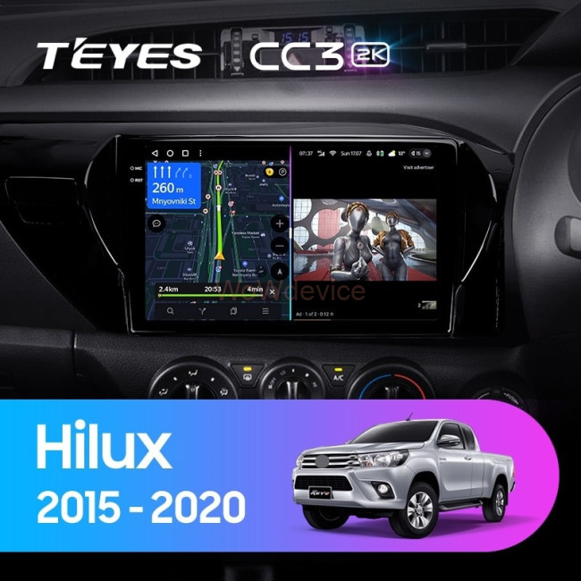Штатная магнитола Teyes CC3 2K 4/64 Toyota Hilux Pick Up AN120 (2015-2020) Правый руль