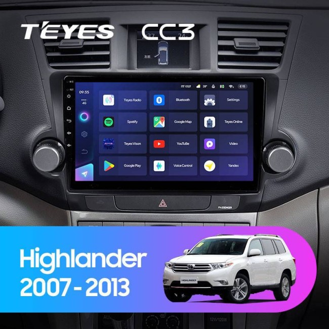 Штатная магнитола Teyes CC3 3/32 Toyota Highlander 2 XU40 (2007-2013) 10" диагональ Тип-A