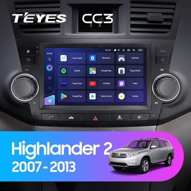 Штатная магнитола Teyes CC3 3/32 Toyota Highlander 2 XU40 (2007-2013) 9"диагональ