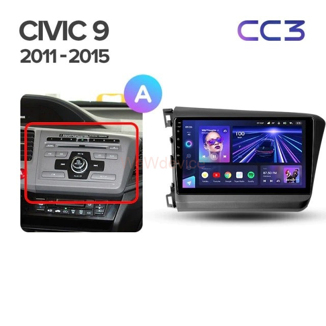 Штатная магнитола Teyes CC3 4/64 Honda Civic 9 FB FK FD (2011-2015)