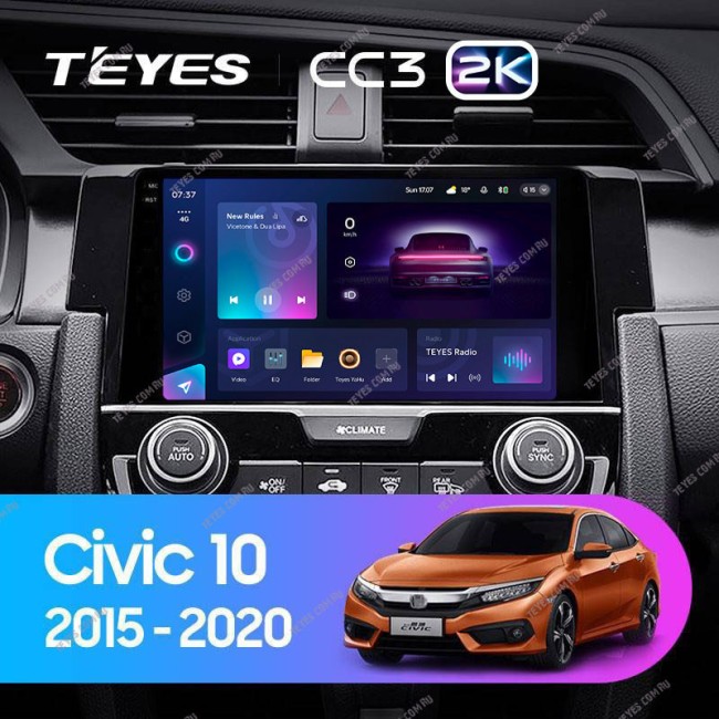 Штатная магнитола Teyes CC3 2K 360 6/128 Honda Civic 10 FC FK (2015-2020)