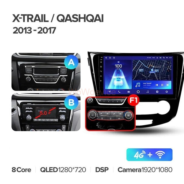 Штатная магнитола Teyes CC2 Plus 3/32 Nissan Qashqai 2 (2013-2021) F1 кондиционер Тип-AB