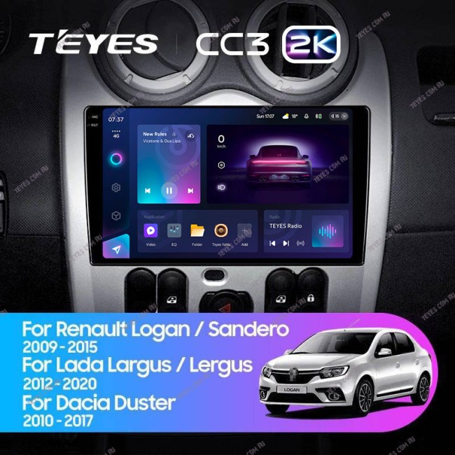 Штатная магнитола Teyes CC3 2K 6/128 Renault Logan 1 (2010-2015)