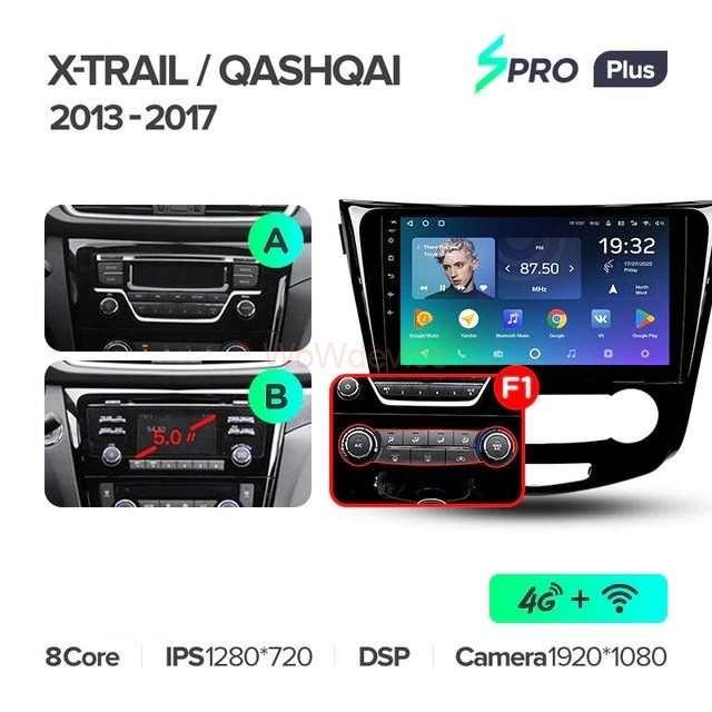 Штатная магнитола Teyes SPRO Plus 3/32 Nissan Qashqai 2 (2013-2021) F1 кондиционер Тип-AB