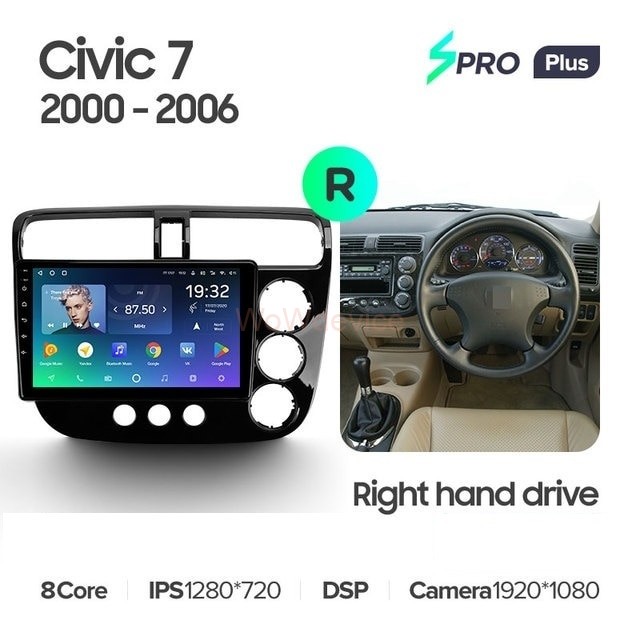 Штатная магнитола Teyes SPRO Plus 6/128 Honda Civic 7 (2000-2006) Правый руль