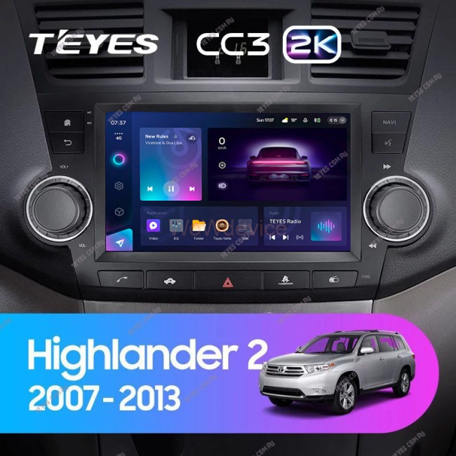 Штатная магнитола Teyes CC3 2K 3/32 Toyota Highlander 2 XU40 (2007-2013) 9"диагональ