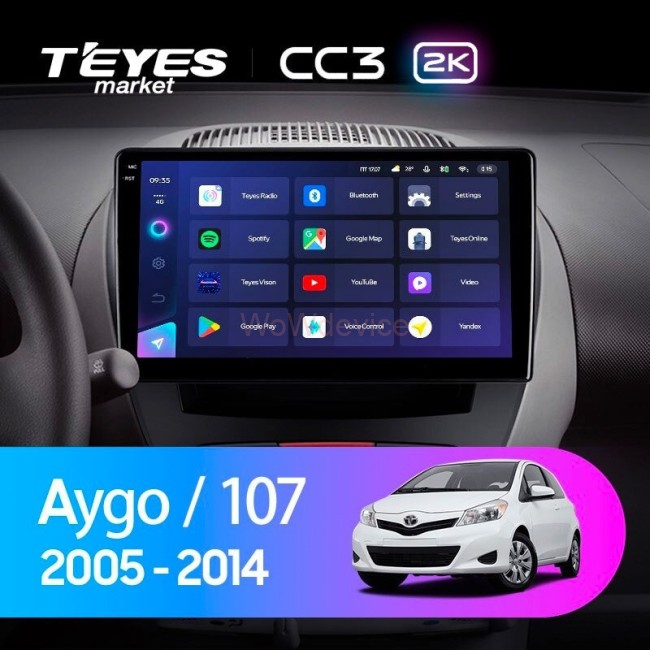 Штатная магнитола Teyes CC3 2K 360 6/128 Peugeot 107 (2005-2014)