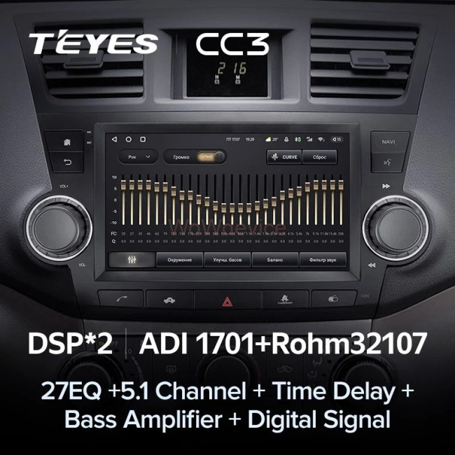 Штатная магнитола Teyes CC3 3/32 Toyota Highlander 2 XU40 (2007-2013) 9"диагональ